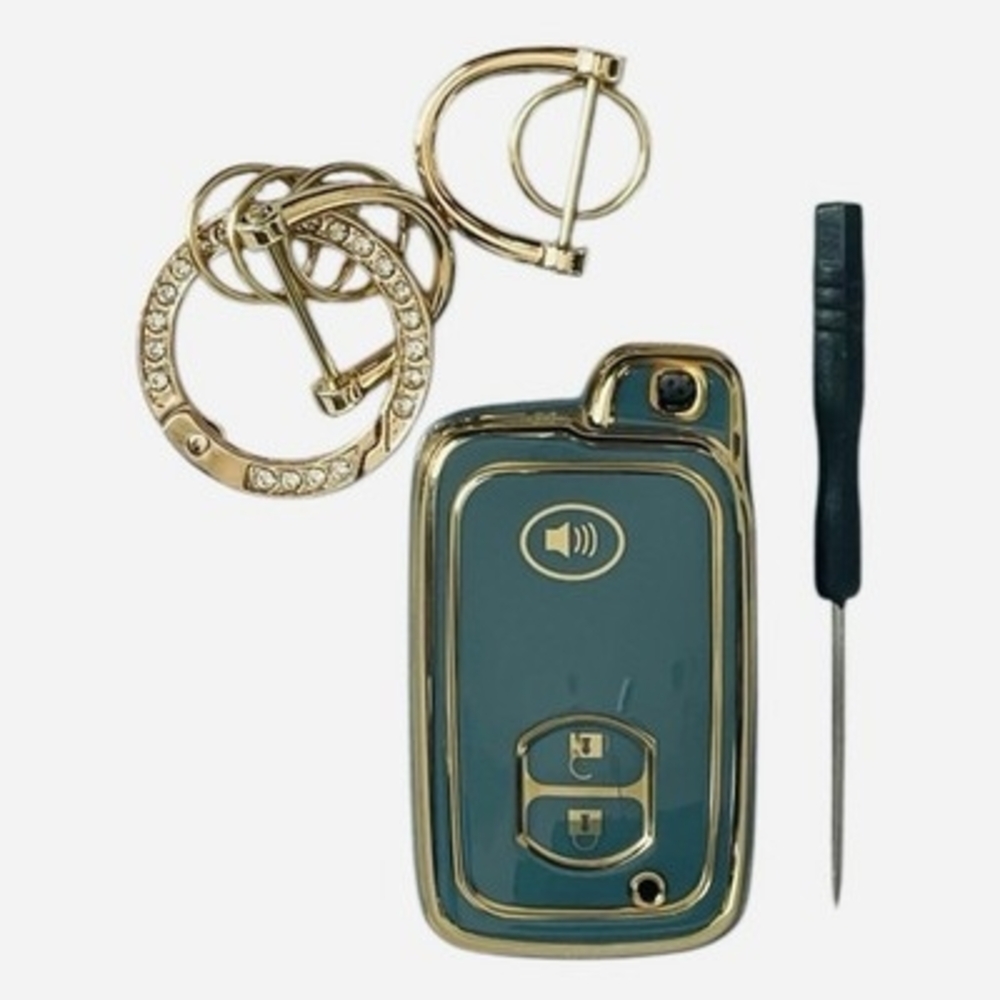 Green Gold Toyota Key Fob Cover Case TPU Protector 3 Button Bling Keychain NIP